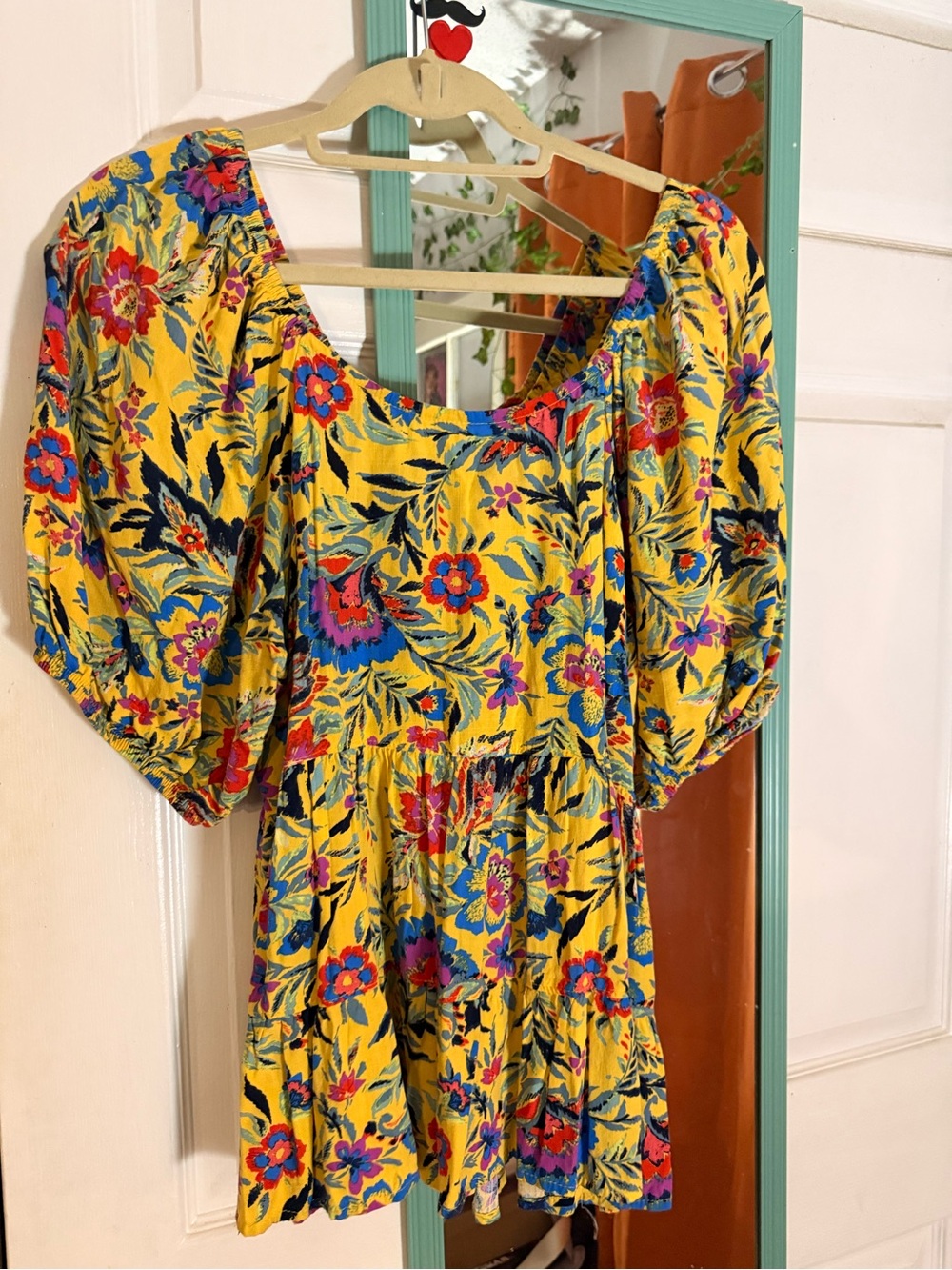 Terra & Sky Yellow Floral Puff-Sleeve Blouse